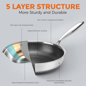 Three Layer Stainless Steel Frying <b>Pan</b> With <b>Ceramic</b> Coating Nonstick Round Cookware 12 Inch For Home Kitchen Use - Product Image 2
