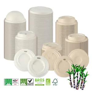 Coffee Lid Eco Friendly Biodegradable Compostable Cups Cover Sugarcane Bagasse 90 Mm Round Cup Eith Lid For Smoothie And Coffee
