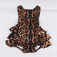 Barboteuse Bébé Fille Imprimé Léopard Tendance avec Ourlet Volanté, Sans Manches, Jupe Superposée, Fermeture à Boutons-Pression