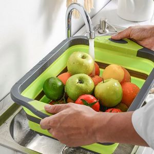 Home Kitchen Collapsible Bbq Prep Tub Green Water <b>Colander</b> Basket Folding <b>Plastic</b> Cutting Board with Container - Product Image 4