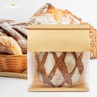 En stock, Sac à pain à fond plat avec huit soudures latérales, fenêtre transparente, fermeture à enroulement, refermable, qualité alimentaire, logo personnalisé, OEM, vente en gros