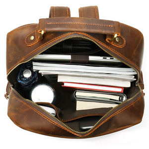 Custom Personalized Vintage Multifunction <b>Men</b> Genuine <b>Leather</b> Waterproof High Quality Travel Laptop <b>Backpack</b> - Product Image 5