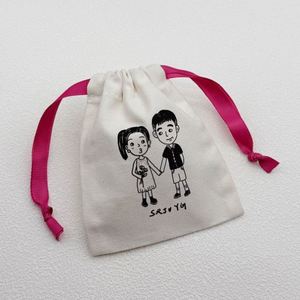 Wholesale Eco Friendly Custom Logo Storage Drawstring Shopping Recycled <b>Mini</b> Cotton Cosmetic Gift Bag Recyclable - Product Image 2