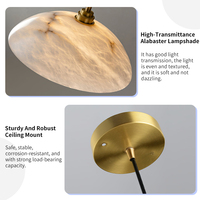 Lampu Gantung Kuningan Alabaster Italia Minimalis untuk Dapur, Ruang Makan, Samping Tempat Tidur, Kafe, Mewah, Bentuk Kubah Dangkal, Batu Jamur