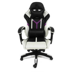 เก้าอี้เกมมิ่งทรงรถแข่ง หนัง PU สีดำขาว เก้าอี้สำนักงานตามหลักสรีรศาสตร์ ปรับเอนได้ ปรับความสูงได้ เก้าอี้หมุนสำหรับโต๊ะทำงาน - Product Image 1