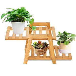 2 Katlı Ayaklı Çok Amaçlı Balkon Bambu Malzeme Saksılık - Product Image 2