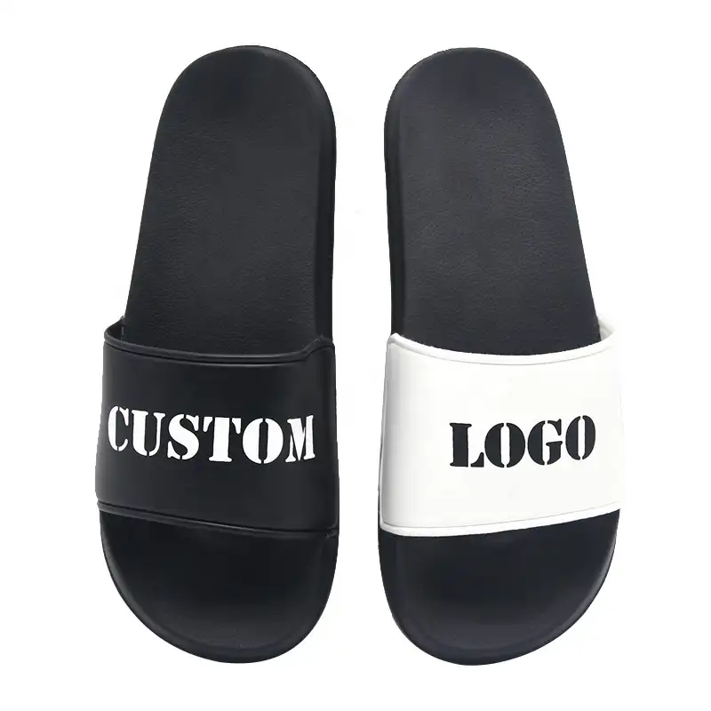 Sandali con diapositive pantofola con stampa 3d a tinta unita con design personalizzato, sandali con scivolo in pu con logo personalizzato, scivoli con sublimazione in bianco
