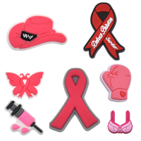 Breloques de chaussures en PVC souple personnalisées pour la sensibilisation au cancer, ruban rose YIQU, vente en gros