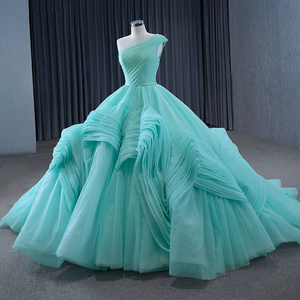 Robe de soirée élégante bleu turquoise pour Sweet 16, sans manches, longueur ras du sol, avec plis en dentelle 3D et volants Rsm231120 - Product Image 5