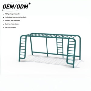 Structure de jeu extérieure en plastique pour enfants avec balançoires, barres de grimpe, filet d'escalade, couleur personnalisable, pour garderies et maisons - Product Image 1