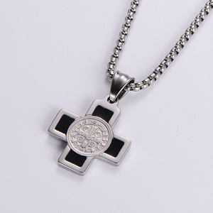 Collier croix Saint Benoît en or 18 carats, pendentif religieux en acier inoxydable avec chaîne en forme de boîte, <span class=keywords><strong>style</strong></span> chrétien tendance - Product Image 2