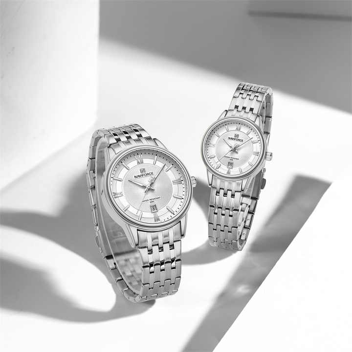 NAVIFORCE 8040 SSW Silver Factory Wholesale Cheap Couple Watch Quartz Wrist Watches for Men Women Ladies Male Calendar Luminous