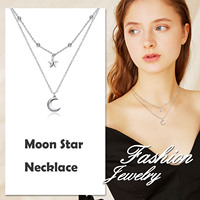 Fine Jewelry Collier pendentif double couche lune et étoile en argent sterling 925