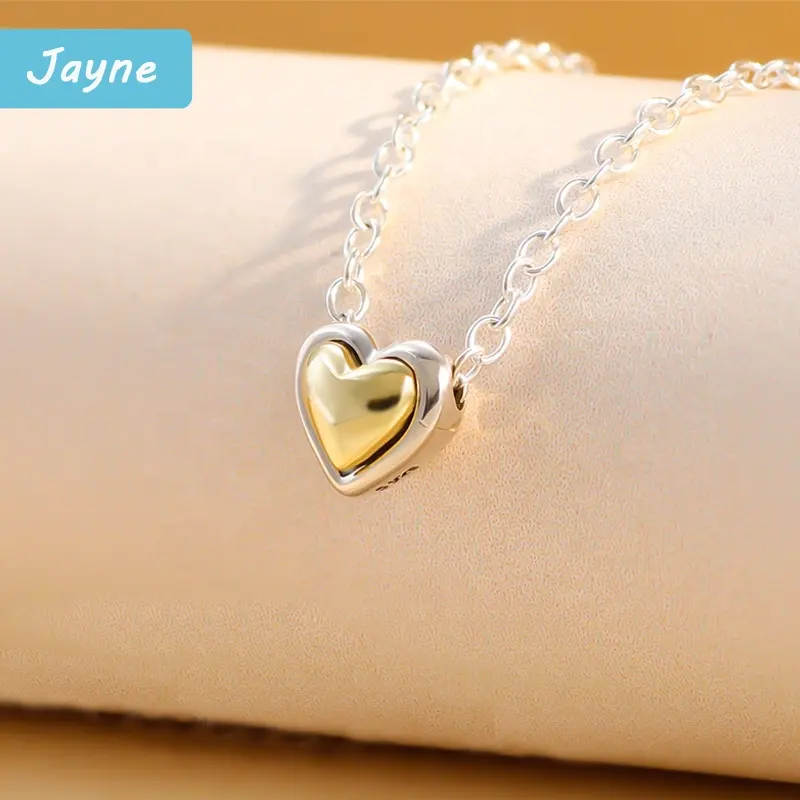 Factory outlet Domed Golden & Silver Two Heart Pendant suitable for pandoraer Necklace collarbone collocation of chain ring