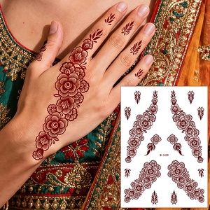 Tatouages au henné rouge brun, tatouages temporaires au henné pour femmes et adolescentes, tatouages factices Mehndi réalistes et imperméables pour mariage - Product Image 3