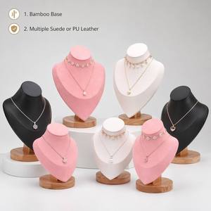 Présentoir de Luxe en Bois de 25 cm pour Colliers, Buste 3D, Velours Multicolore, Présentoir à Bijoux en Cuir, Accessoires de Vitrine, Vente en Gros pour Boutiques - Product Image 1