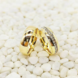 1 Pasang Cincin Pasangan Emas Minimalis dengan Zircon Eternity & Cincin Polos Poles Halus, Cincin Janji Pernikahan untuk Kekasih - Product Image 2