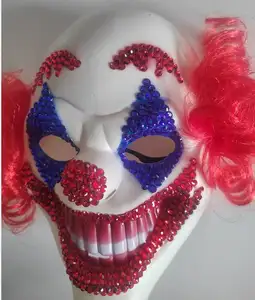 2024 New Clown Bling Party Female Mask With Wig For Cosplay