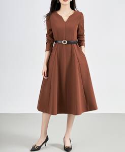 Bayan kokteyl elbise Vintage resmi iş elbiseleri 1950s kilise basit A-line pileli ofis elbise kemer - Product Image 4