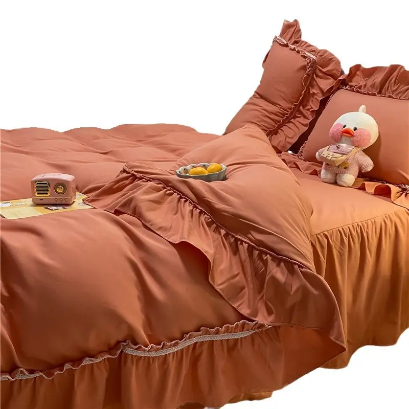 เตียงขัดหนา ชุดสี่ชิ้น ขอบกว้าง ผ้าคลุมเตียงสไตล์เลดี้ กระโปรง ผ้านวม ผ้าห่มผ้าห่ม