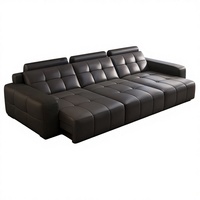 Canapé-lit électrique rétractable et télescopique en cuir de vachette première couche, design moderne et fonctionnel, avec télécommande, structure en bois, fonction zéro mur