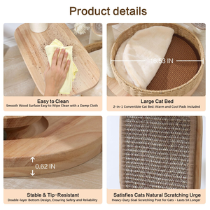 Menara kucing kayu besar 49.6 inci, Kondominium kucing Multi-Level dengan papan garuk tempat tidur anyaman tangan mudah dibersihkan dalam ruangan - Product Image 5