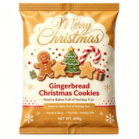 Sachet refermable personnalisé en aluminium pour Noël, imprimé en héliogravure, avec fermeture centrale, réutilisable pour cadeaux, chocolats, biscuits et snacks