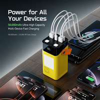 Nouvelle arrivée, batterie externe de grande capacité 50000 mAh avec câbles amovibles, charge rapide PD 22,5 W, lumière LED pour le camping en plein air, la randonnée