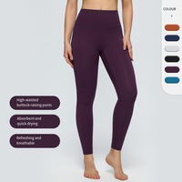 Pantalon de yoga taille haute en Spandex/Nylon brossé, effet seconde peau, uni, longueur mollet, pour femme, extensible, séchage rapide, coupe ajustée
