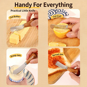 Couteau à <span class=keywords><strong>beurre</strong></span> en gros en acier inoxydable avec manche en bois d'acacia, idéal pour le pain, les cacahuètes, le fromage <span class=keywords><strong>et</strong></span> la confiture – Indispensable pour la cuisine domestique - Product Image 4