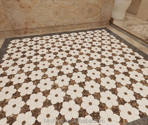 วอเตอร์เจ็ทสีน้ำตาลครีมหินอ่อนฝังลายดอกเดซี่โมเสคภายในห้องครัวห้องน้ำการตกแต่งภายในตกแต่งผนังแผ่นกระเบื้องโมเสค - Product Image 4