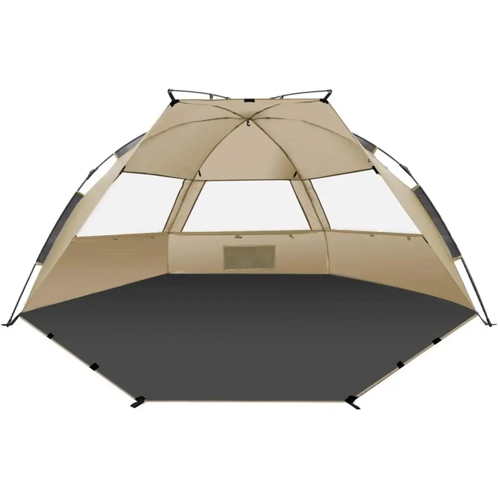 Khaki Grande Tenda Della Spiaggia UV 3-4 Persone Pop Up Tenda Della Spiaggia Tenda Sole Riparo