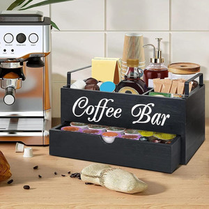 Organisateur de comptoir pour bureau à domicile, accessoires à café, porte-tasses, station à café en bois avec tiroir - Product Image 5