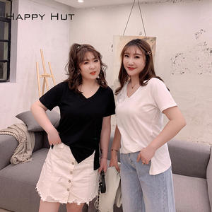 Happy Hut T-shirt à manches courtes et col en V pour femme, en jersey respirant, grande taille, haut d'été, design asymétrique N6174 - Product Image 2