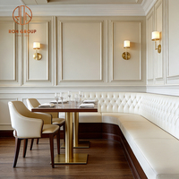 Table et banquette de restaurant en cuir blanc moderne en forme de L, mobilier commercial de qualité supérieure pour café et restaurant