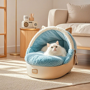 Cama para Gatos Tipo Cueva Redonda de Invierno, Suave, de Felpa Coral, con Funda Extraíble y Lavable para Uso en Interiores - Product Image 4
