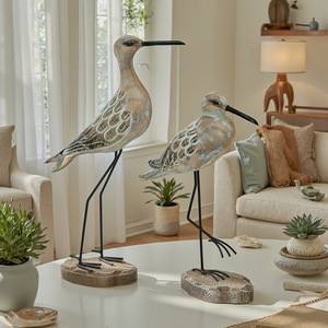 Décoration d'oiseaux marins en bois de style côtier, 2 pièces, ornement de table de salon, forme irrégulière - Product Image 1