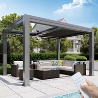Pergola Bioclimatique Extérieure en Aluminium Étanche avec Toit à Lames Motorisées, Verre Basse Émissivité, Design Minimaliste, Arc Moderne pour Jardin et Véranda