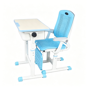 <span class=keywords><strong>Bureau</strong></span> et chaise d'école individuels réglables avec cadre métallique, dossier perforé et repose-pieds pour la sieste des élèves en classe - Product Image 2