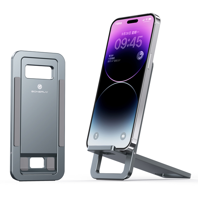 Boneruy T6 Portable Stainless Steel Mobile Phone Holders Multi-Angle Aluminum Alloy Adjustable Cell Phone Stand