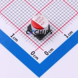 ตัวเก็บประจุแบบแข็งชนิด SMD รุ่น SV101M250E5R8R4Z00ZZ, ขนาด D6.3xL5.8 มม. ( ความจุ: 100uF ) ( ความแม่นยำ: 20% แรงดันไฟฟ้าที่กำหนด: 25V ) - Product Image 1