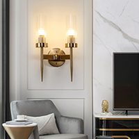 Applique murale moderne minimaliste en cristal avec support en laiton E14 et abat-jour en verre, décoration élégante pour votre chambre à coucher et votre salon