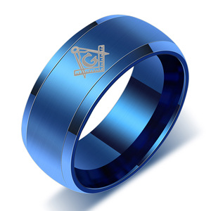 Anillo Masónico de Titanio con Logotipo Láser de 8mm, Joyería para Hombre, Regalo en Azul, Negro y Dorado - Product Image 2