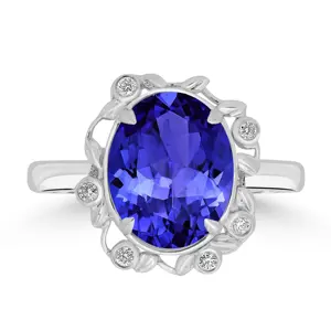 Custom Jewelry 14k 18k Solid Gold Leaf Halo Oval Cut Tanzanite Wedding Brida Ring For Women