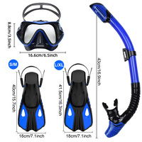 Ensemble masque et palmes de plongée bleu-noir, kit de plongée 3-en-1 idéal pour débutants avec masque anti-buée et tuba anti-étouffement