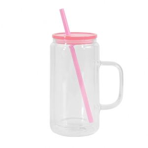 Gobelet isotherme écologique de qualité alimentaire 16 oz à double paroi en verre borosilicate avec couvercle en PP et paille - Product Image 1