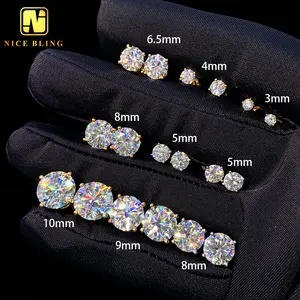 Hot selling top quality stud earring pass diamond tester screw back hip hop 10k solid gold earrings moissanite jewelry