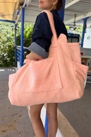Bolsa de Mano Premium de Tela de Rizo de 22 Pulgadas, Color Rosa, para Viajes, Compras, Playa, Bolso de Hombro de Verano, Bolsos de Mano de Tela de Rizo para Mujer