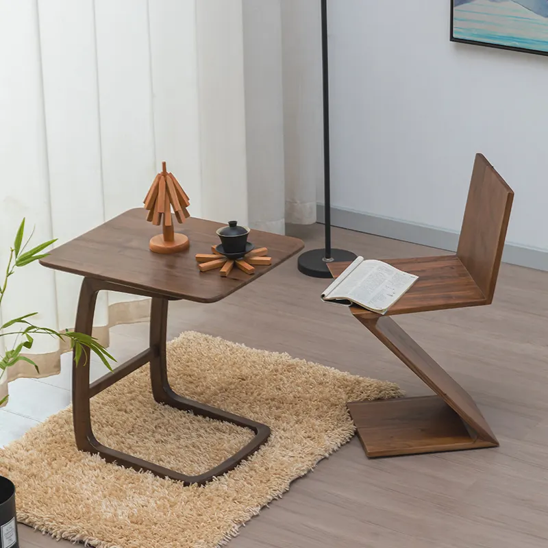 Sıcak satış Modern klasik tasarım oturma odası kahve mobilya ceviz katı ahşap kare kanepe sandalye seti başucu yan uç çay masası