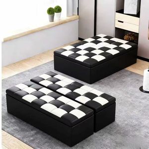 Banc de Rangement Rectangulaire Multifonctionnel en Cuir Noir et Blanc pour Chaussures, Chaise de Rangement, Tabouret de Rangement, Banc d'Appoint de Lit - Product Image 4